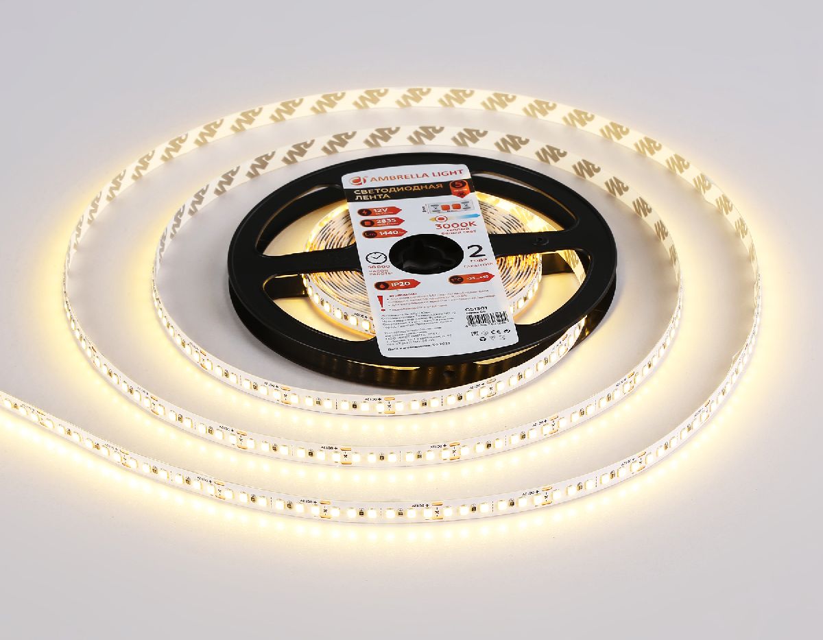 Светодиодная лента Ambrella Light LED Strip 12В 2835 14,4Вт/м 3000K 5м IP20 GS1301 в Санкт-Петербурге