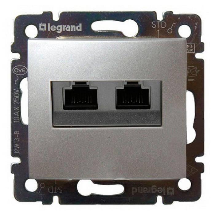 Розетка компьютерная 2хRJ45 Legrand Valena 6 кат UTP на винтах алюминий 770243 в Санкт-Петербурге