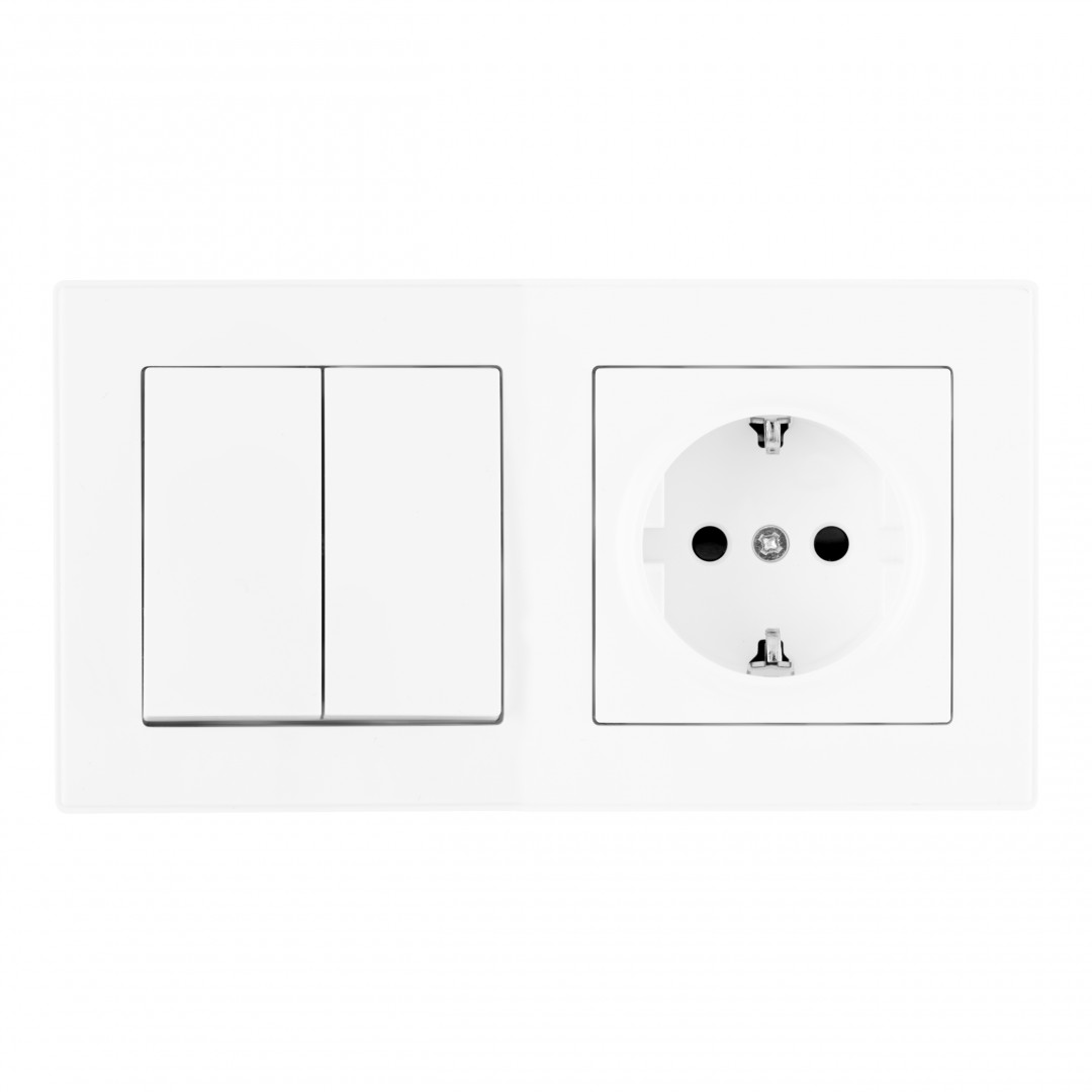 Выключатель двухклавишный с розеткой Arte Milano SET06-2-30-2-40-1 white в Санкт-Петербурге