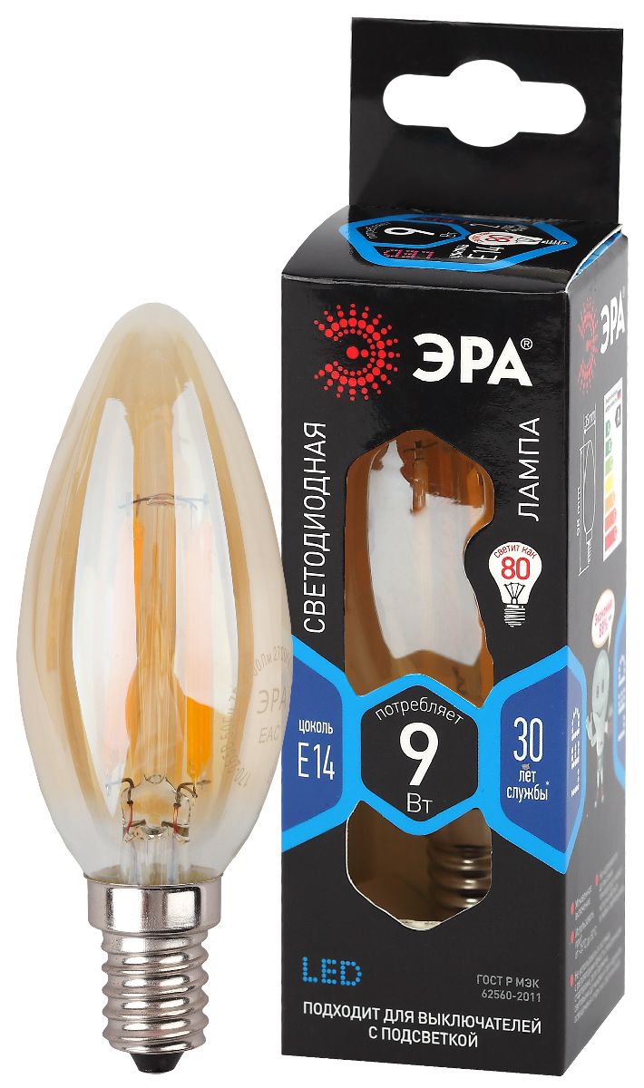 Лампа светодиодная Эра E14 9W 4000K F-LED B35-9W-840-E14 gold Б0047035 в Санкт-Петербурге