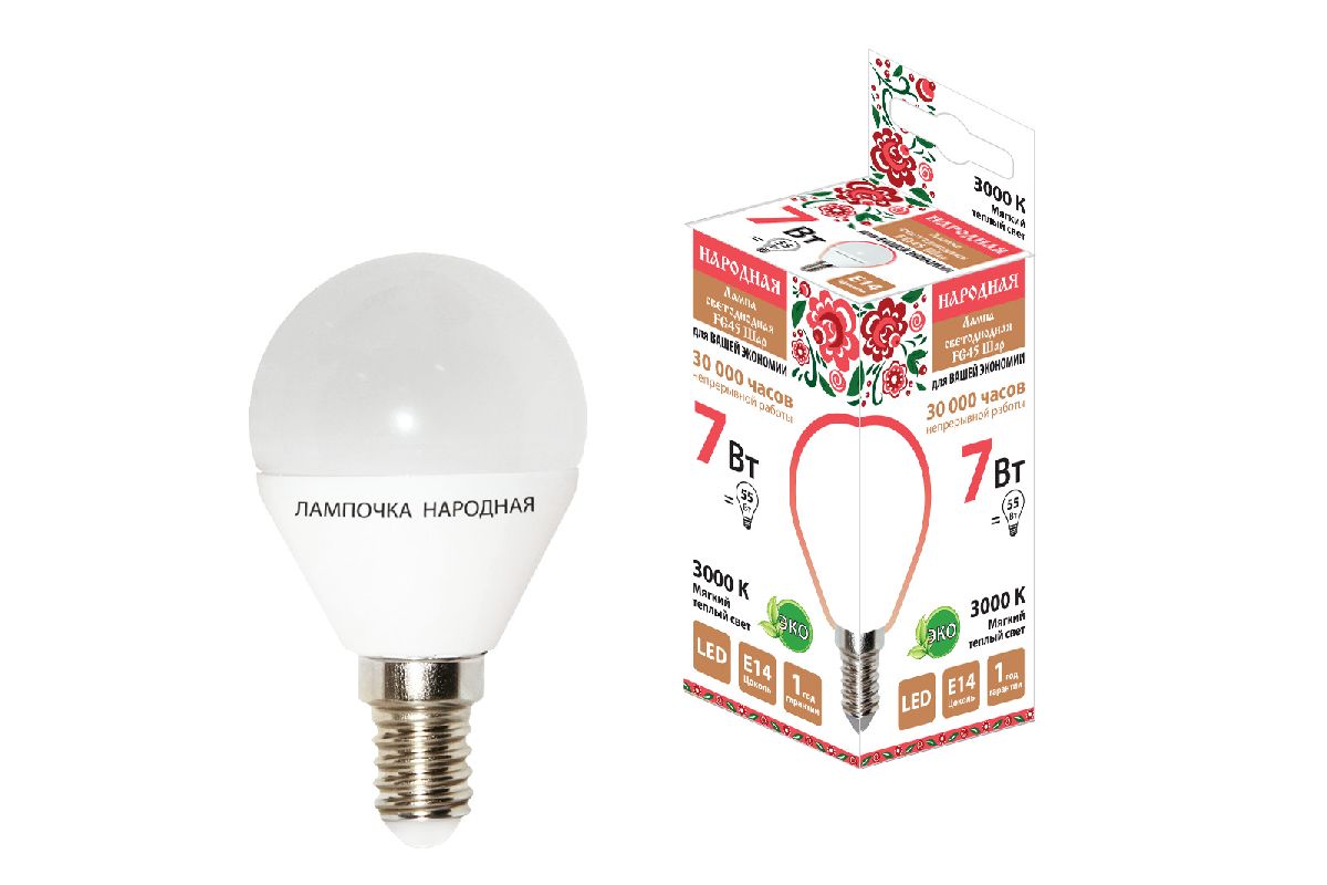 Лампа светодиодная TDM Electric Народная Е14 7W 3000K матовая SQ0340-0185 в Санкт-Петербурге