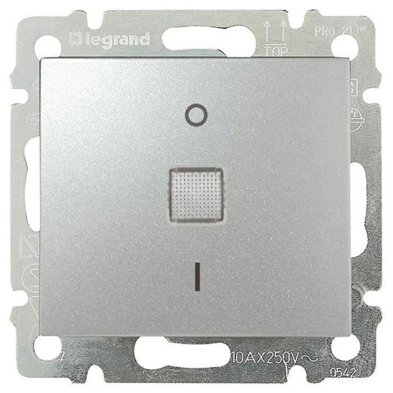 Переключатель одноклавишный двухполюсный Legrand Valena 10A 250V с подсветкой алюминий 770149 в Санкт-Петербурге