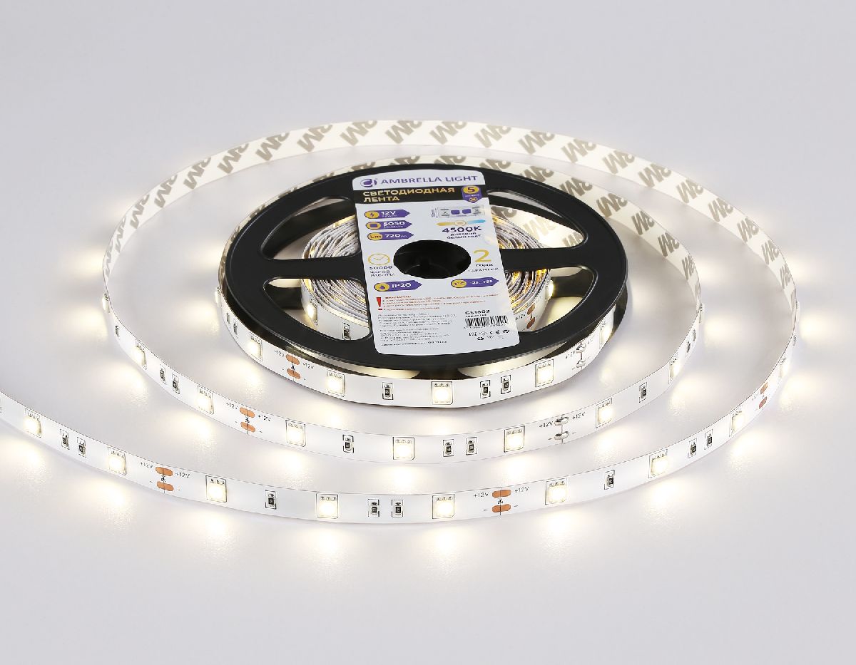 Светодиодная лента Ambrella Light LED Strip 12В 5050 7,2Вт/м 4500K 5м IP20 GS1802 в Санкт-Петербурге