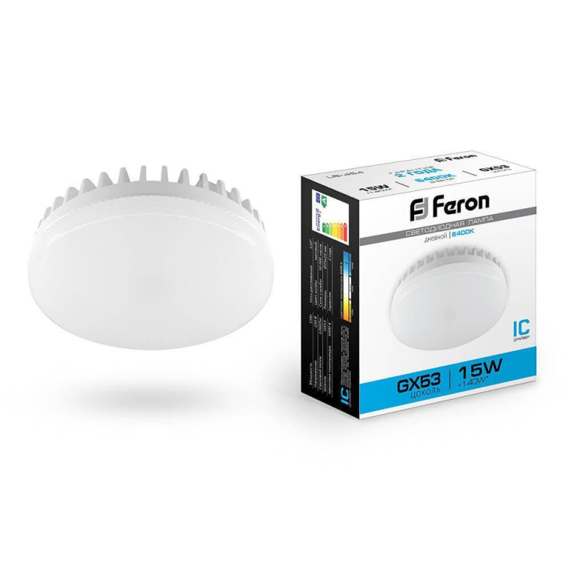 Лампа светодиодная Feron GX53 15W 6400K Таблетка Матовая LB-454 25869 в Санкт-Петербурге