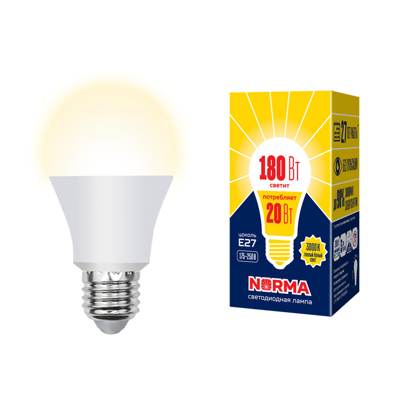 Лампа светодиодная (UL-00004030) Volpe E27 20W 3000K матовая LED-A65-20W/WW/E27/FR/NR в #REGION_NAME_DECLINE_PP#