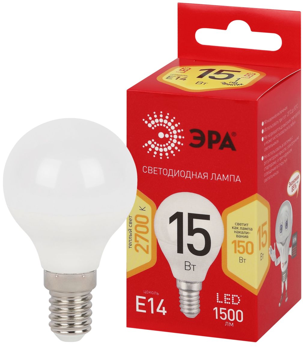 Лампа светодиодная Эра RED LINE LED P45-15W-827-E14 R 15Вт шар Б0070099 в Санкт-Петербурге