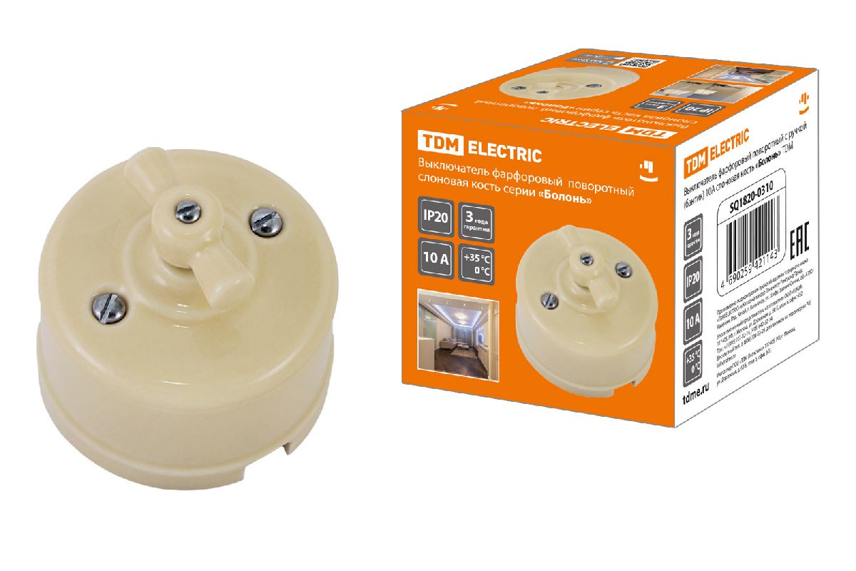 Выключатель фарфоровый поворотный с ручкой Болонь TDM Electric SQ1820-0310 в Санкт-Петербурге