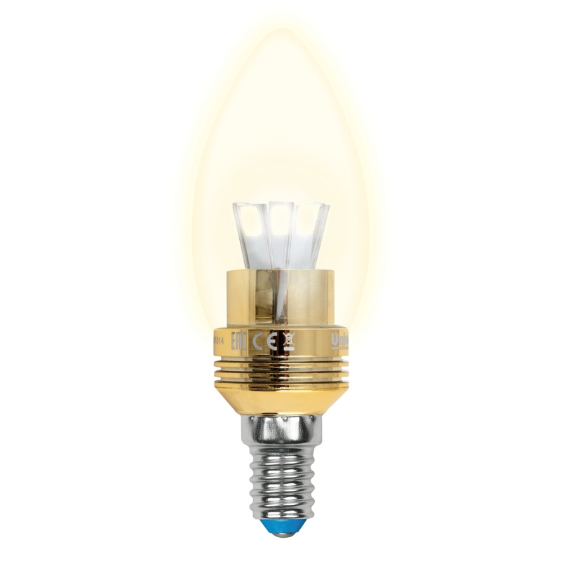 Лампа светодиодная (10057) Uniel E14 5W 3000K прозрачная LED-C37P-5W/WW/E14/CL ALC02GD в Санкт-Петербурге