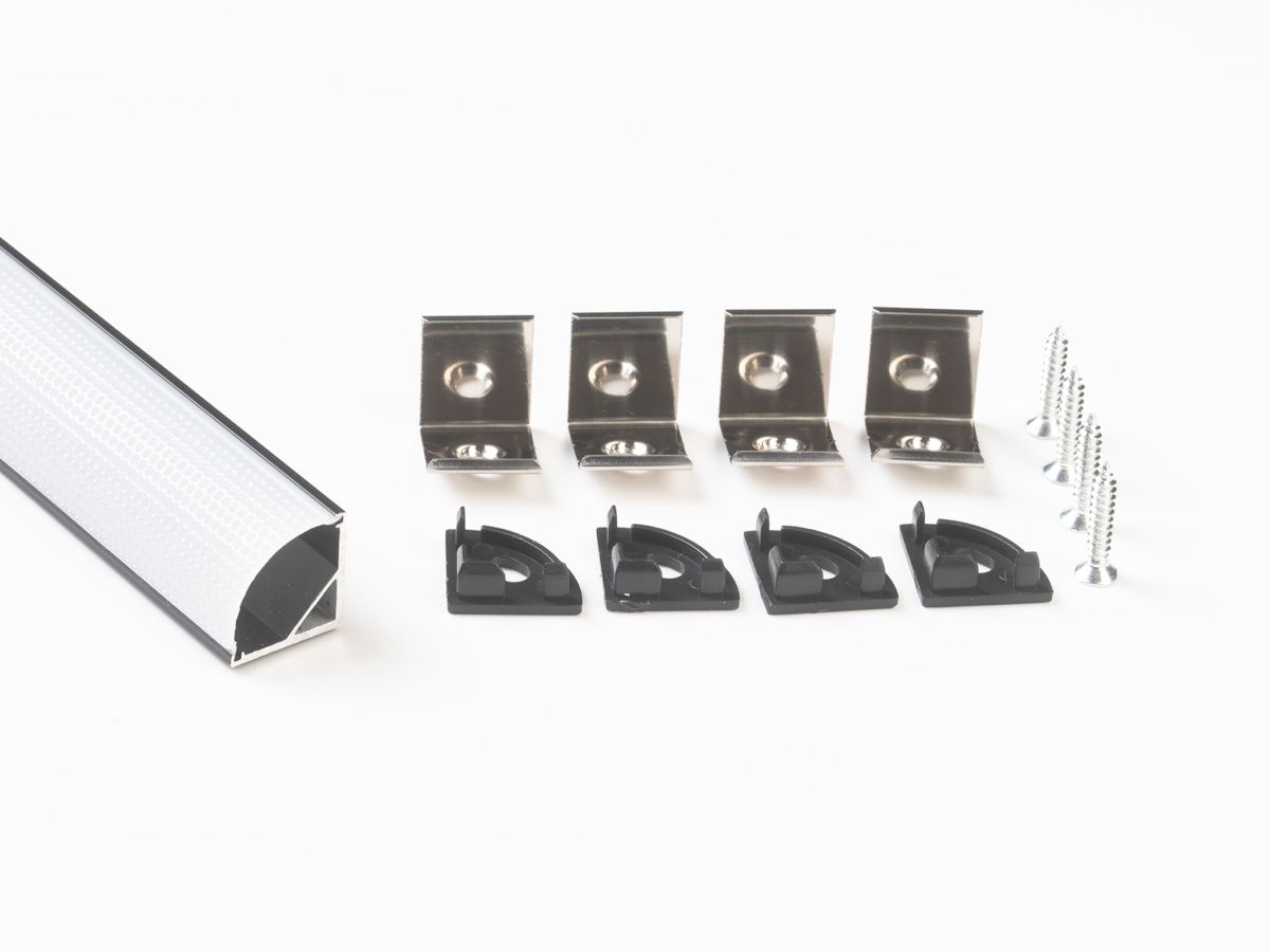 Профиль угловой LEDS POWER СПУ1616 алюм. черный с призм.рассеивателем 2м 008226 в Санкт-Петербурге