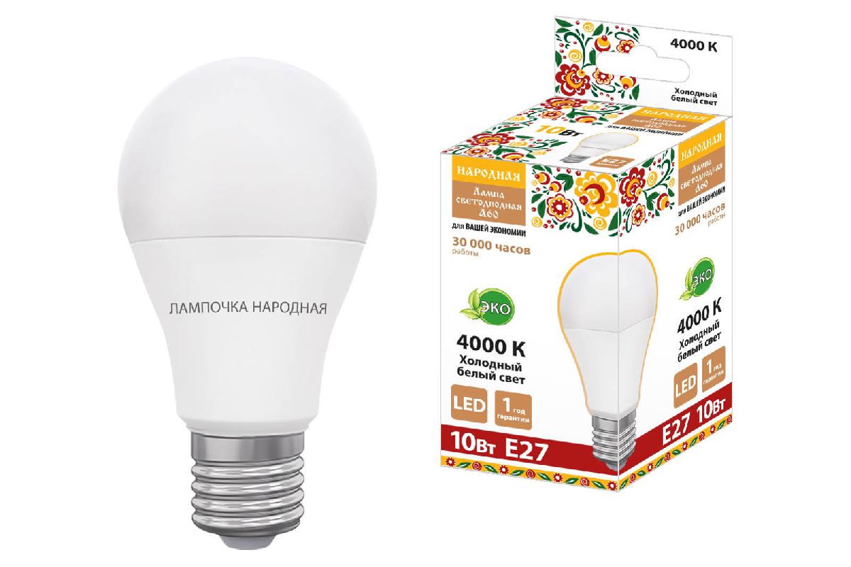 Лампа светодиодная TDM Electric Народная E27 10W 4000K матовая SQ0340-1627 в Санкт-Петербурге