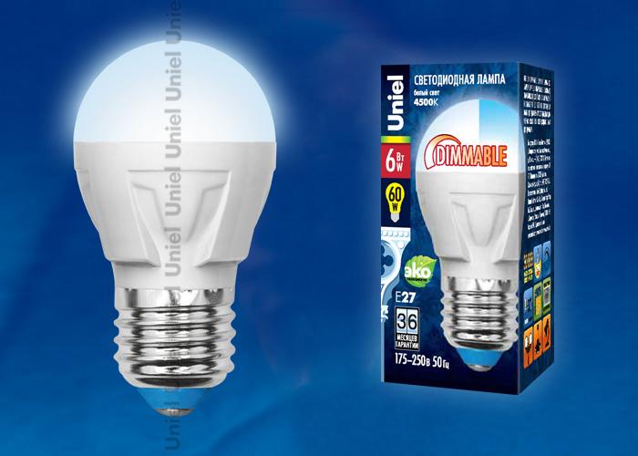 Лампа светодиодная (UL-00000692) Uniel E14 6W 4500K матовая LED-G45-6W/NW/E14/FR/DIM PLP01WH в #REGION_NAME_DECLINE_PP#