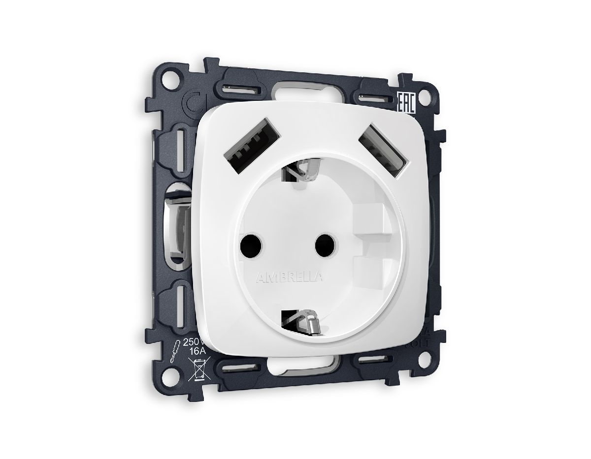 Комплект механизма розетки 2USB A+A 18W (быстрая зарядка) с/з Ambrella Volt Omega MO129010 в Санкт-Петербурге