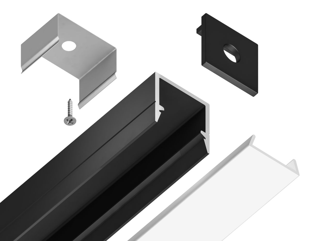 Алюминиевый профиль накладной 10*10 для светодиодной ленты до 8мм Ambrella Light Illumination GP1650BK в #REGION_NAME_DECLINE_PP#