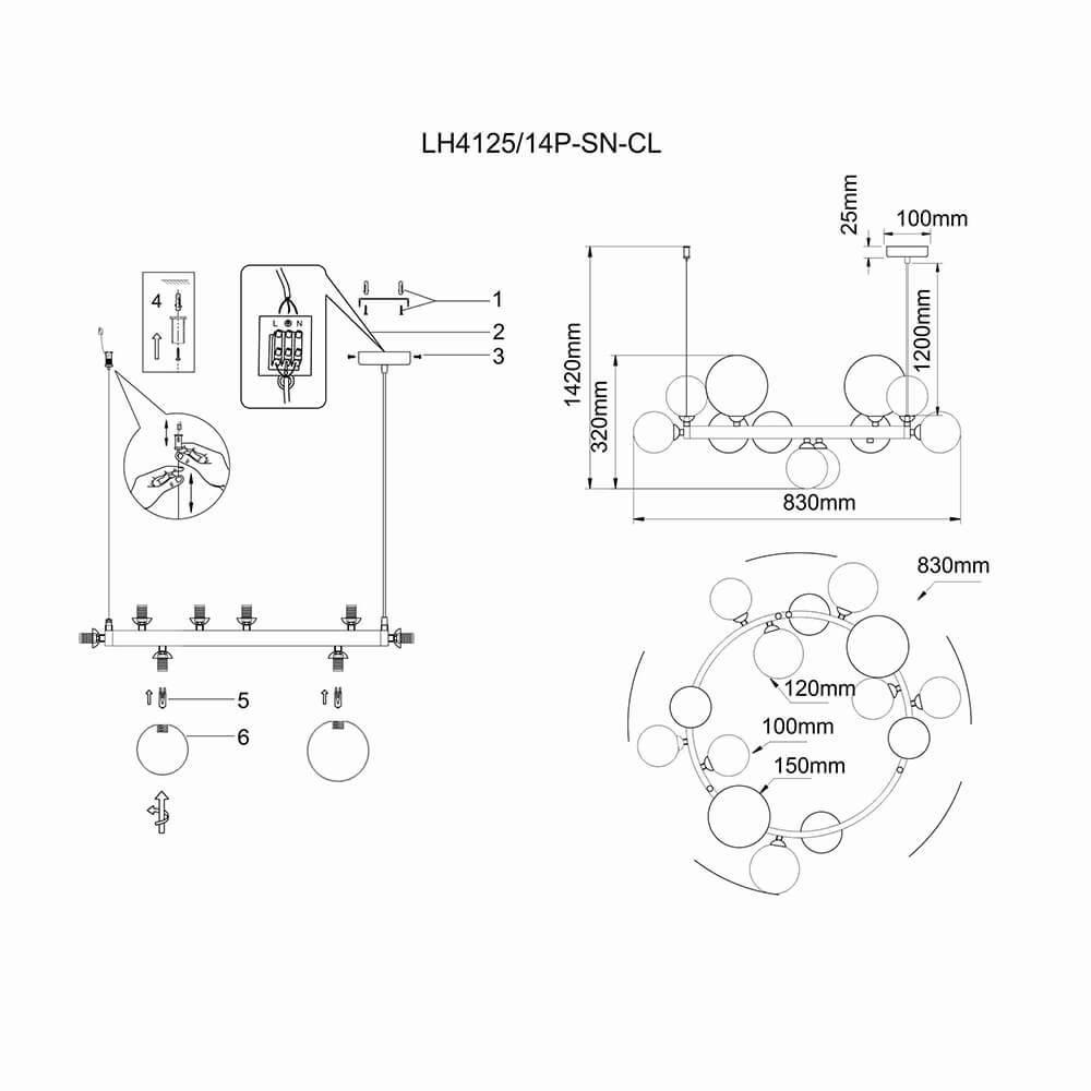 Подвесная люстра Lumien Hall Lovrenc LH4125/14P-SN-CL в Санкт-Петербурге