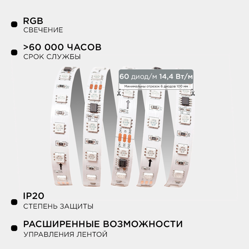 Комплект адресной светодиодной ленты Apeyron 24В 14,4Вт/м smd5050 60д/м IP20 5м RGB (адаптер питания, контроллер) 10-93 в #REGION_NAME_DECLINE_PP#