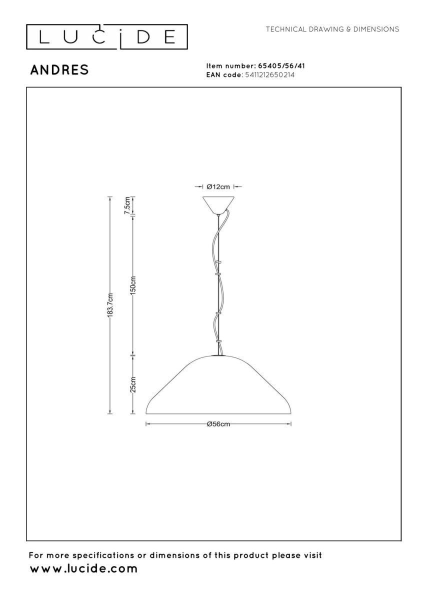 Подвесной светильник Lucide Andres 65405/56/41 в #REGION_NAME_DECLINE_PP#