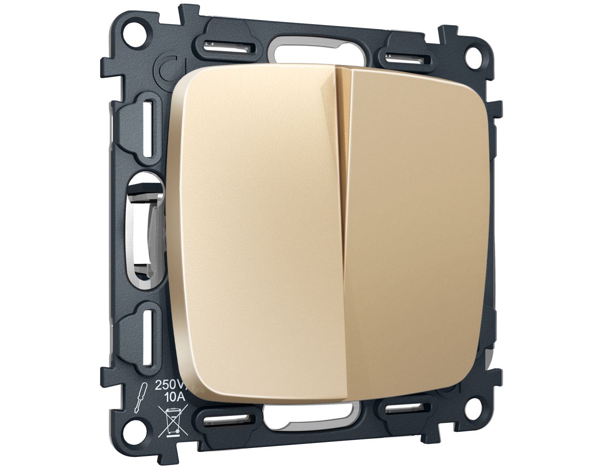 Комплект механизма 2-клавишного перекрестного выключателя Ambrella Volt 10A-250V OMEGA MO603030 Шампань QUANT (OP6030, VM125) в Санкт-Петербурге