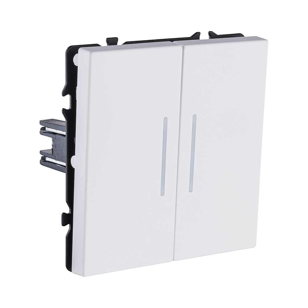 Выключатель 2-клавишный 10А/250В с LED подсветкой, белый матовый Kollinger Eclipse EC-010WH в #REGION_NAME_DECLINE_PP#