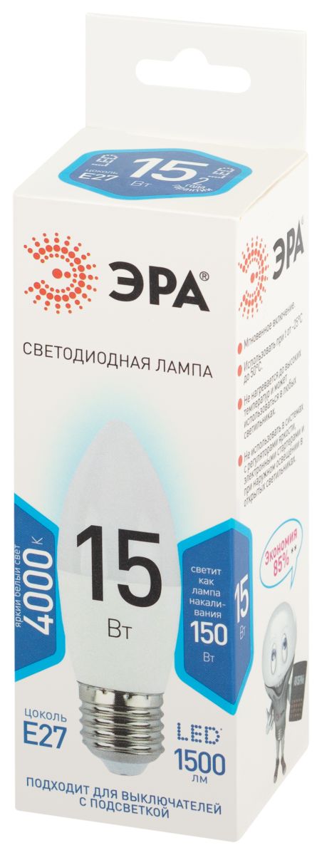 Лампа светодиодная Эра STD LED B35-15W-840-E27 4000K свеча в Санкт-Петербурге