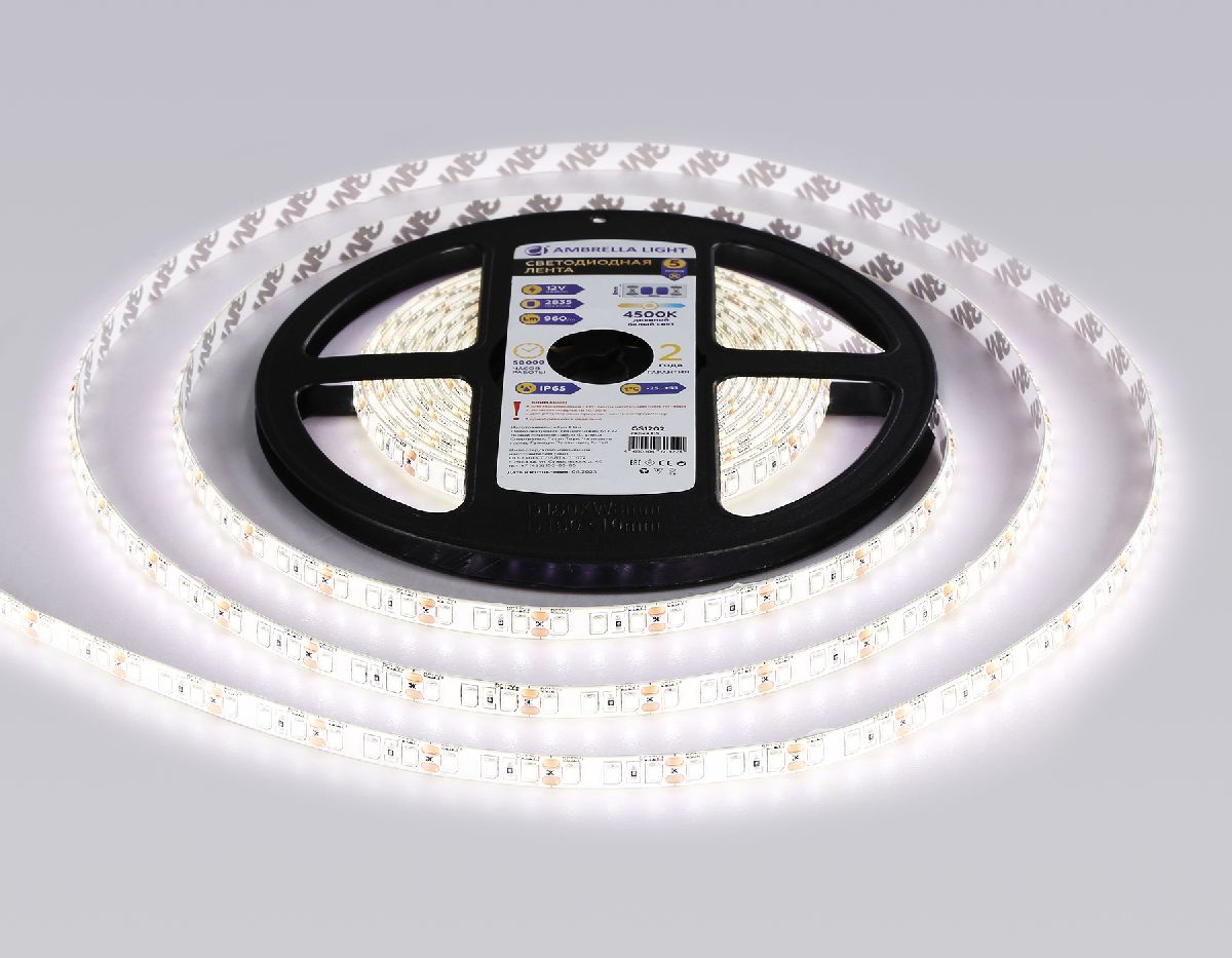 Светодиодная лента Ambrella Light LED Strip 12В 2835 9,6Вт/м 4500K 5м IP65 GS1202 в Санкт-Петербурге