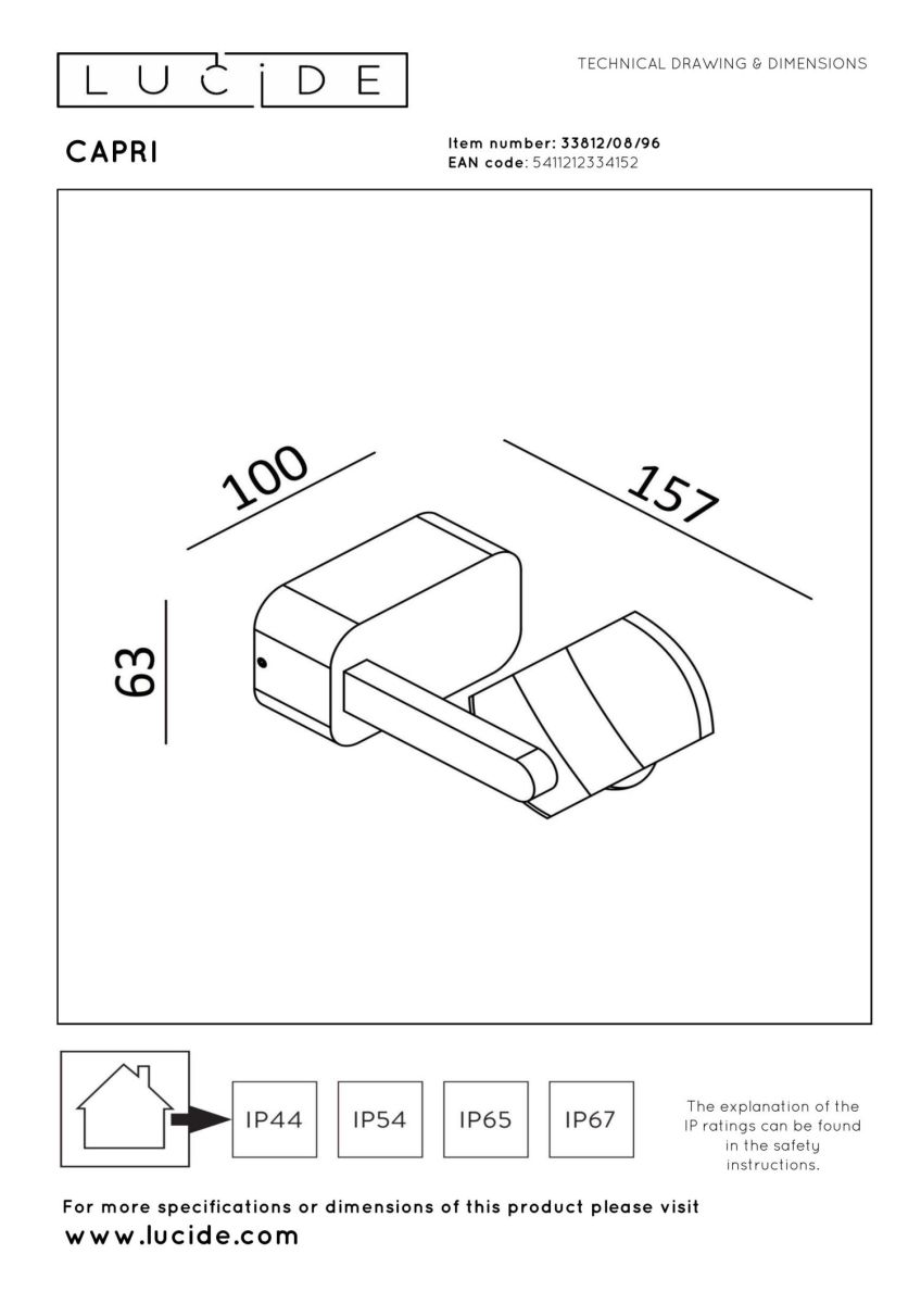 Уличный настенный светильник Lucide Capri 33812/08/96 в Санкт-Петербурге