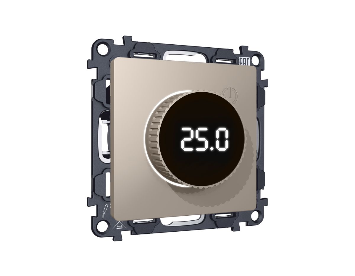 Комплект мех-ма терморегулятора с цифровым дисплеем с подсветкой и датчиком для теплого пола Alfa Серо-бежевый матовый Quant Ambrella Volt MA365810 (AP3658, VM1385) в Санкт-Петербурге