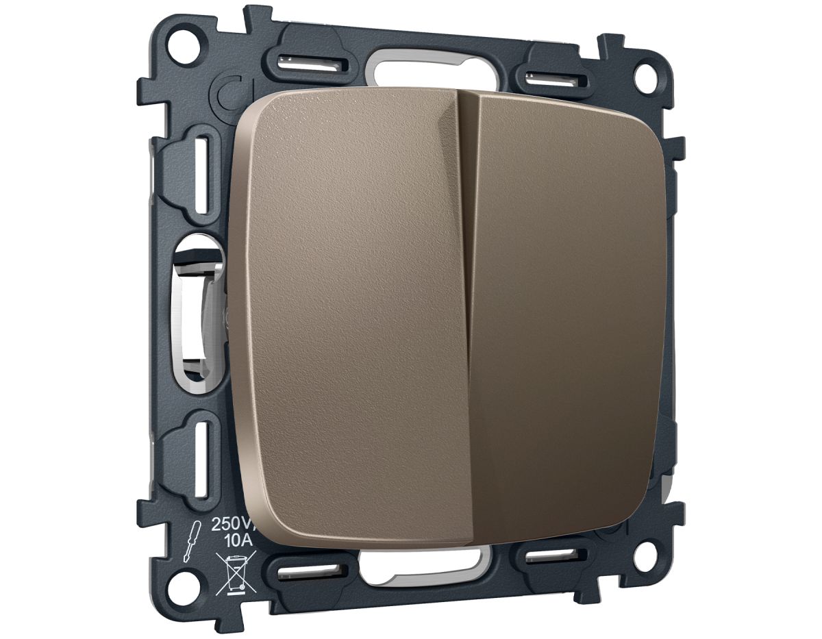 Комплект механизма 2-клавишного перекрестного выключателя Ambrella Volt 10A-250V OMEGA MO633030 Темная бронза матовый QUANT (OP6330, VM125) в Санкт-Петербурге