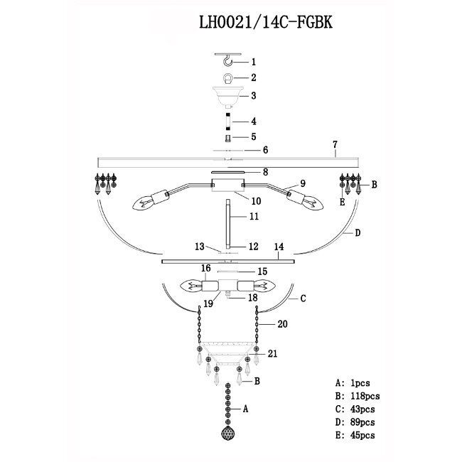 Потолочная люстра Lumien Hall Mavis LH0021/14C-FGBK в Санкт-Петербурге