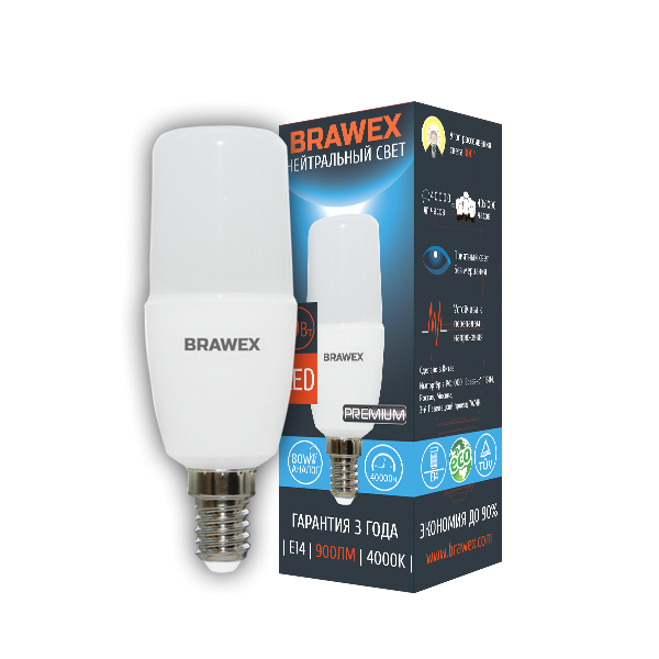Лампа светодиодная Brawex колба матовая E14 10Вт 4000K 5307C-T7C-10N в Санкт-Петербурге