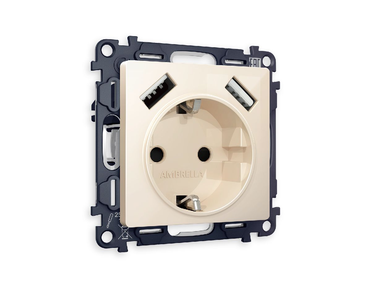 Комплект механизма розетки 2USB A+A 18W (быстрая зарядка) с/з Ambrella Volt Alfa MA309010 в Санкт-Петербурге