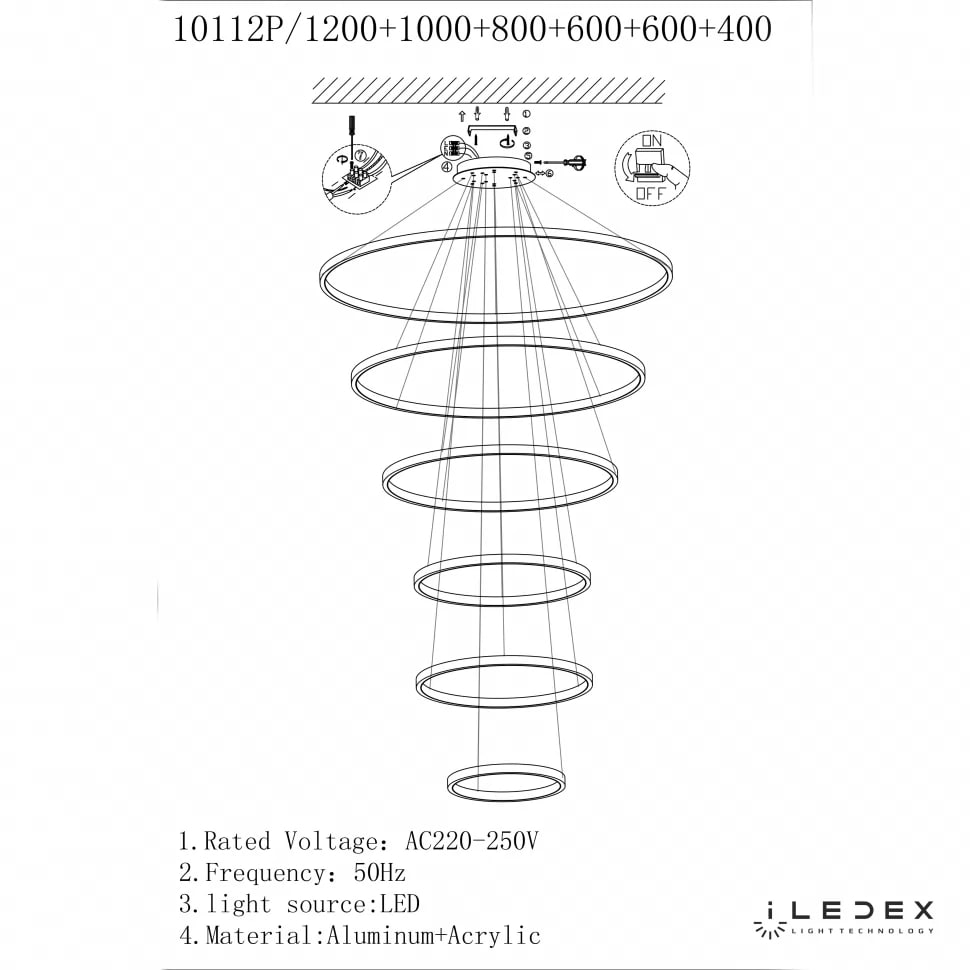 Подвесная люстра iLedex Axis 10112P/6-167W-3000K (12/10/8/6/6/4) BR в Санкт-Петербурге