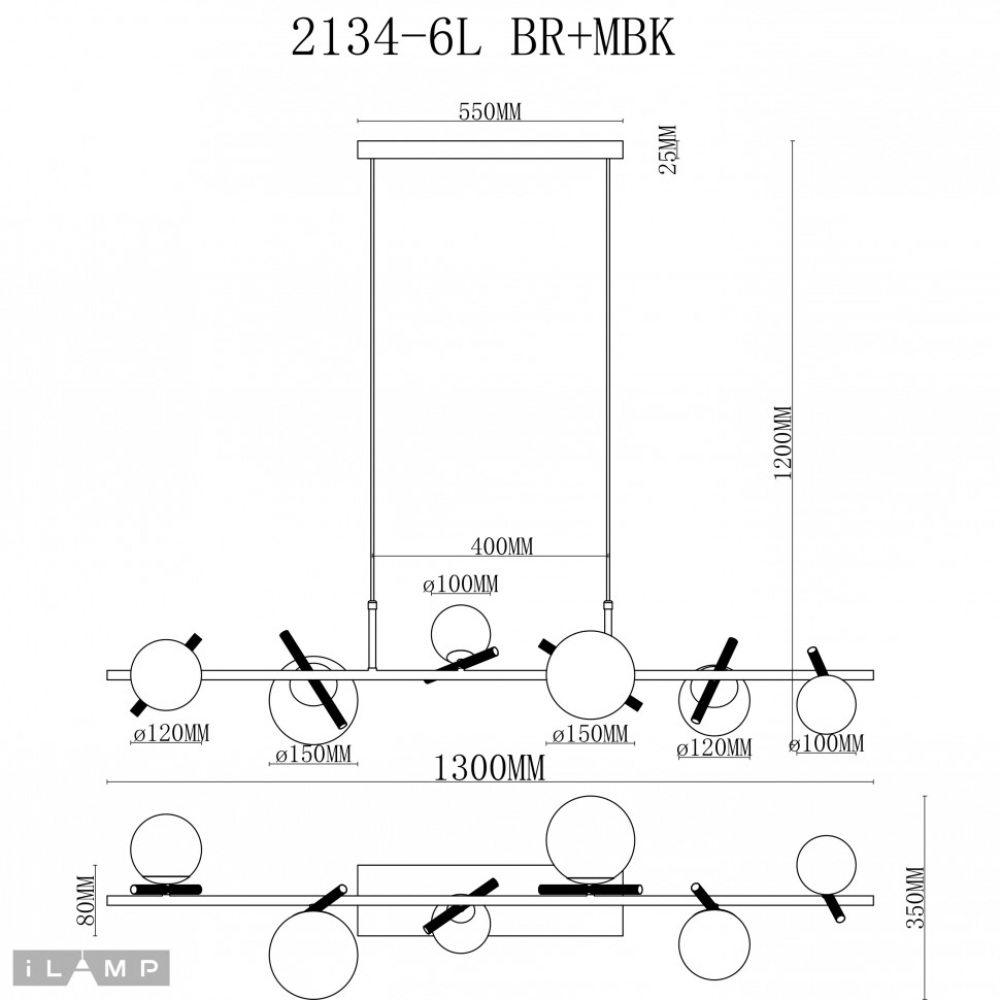 Подвесная люстра iLamp Golden 2134-6L BR+MBK в #REGION_NAME_DECLINE_PP#