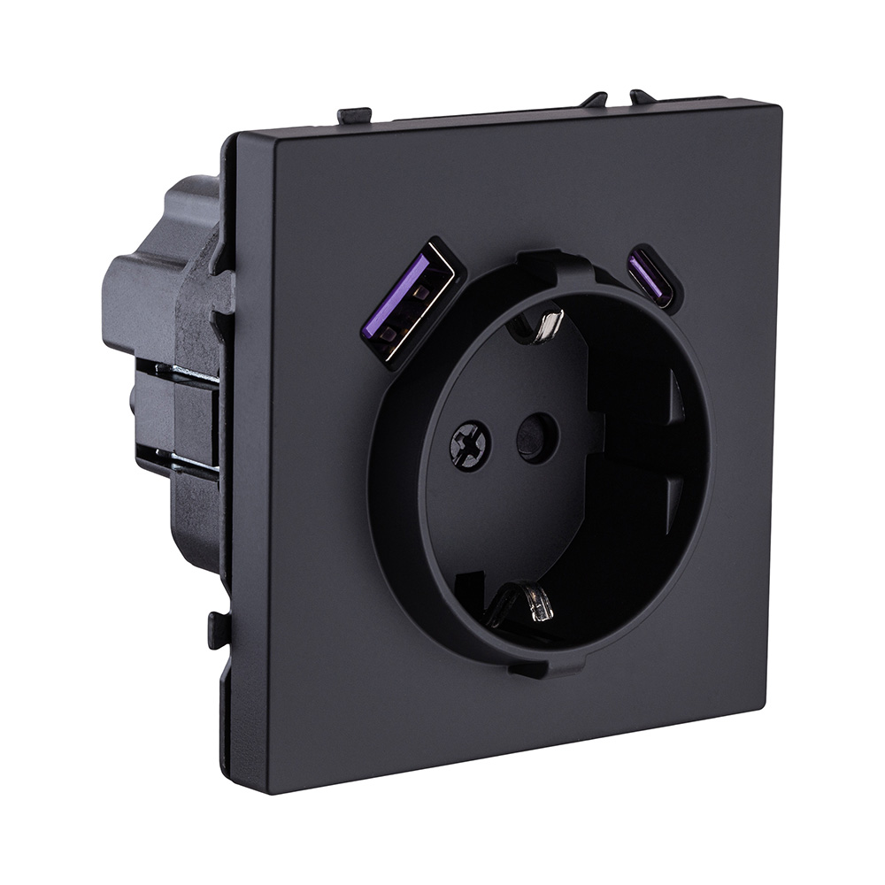 Розетка штепсельная SCHUKO 16A/250 В с USB A+C 20W, черный матовый Kollinger Eclipse EC-016BK в #REGION_NAME_DECLINE_PP#