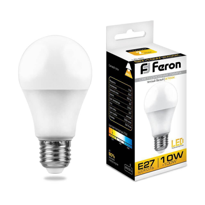 Лампа светодиодная Feron E27 10W 2700K Шар Матовая LB-92 25457 в Санкт-Петербурге
