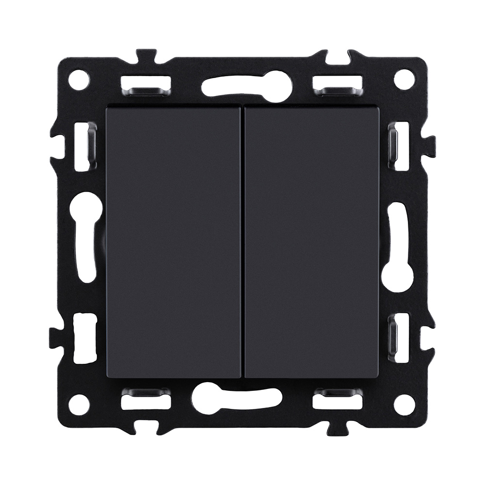 Выключатель 2-клавишный проходной 10А/250В, черный Kollinger Asthetik AS-005BK в #REGION_NAME_DECLINE_PP#