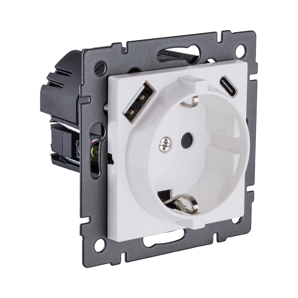 Розетка штепсельная SCHUKO 16A/250 В с USB A+C 20W, белый матовый Kollinger REA-004WM для Aspekt, Eleganz, Reflex в #REGION_NAME_DECLINE_PP#