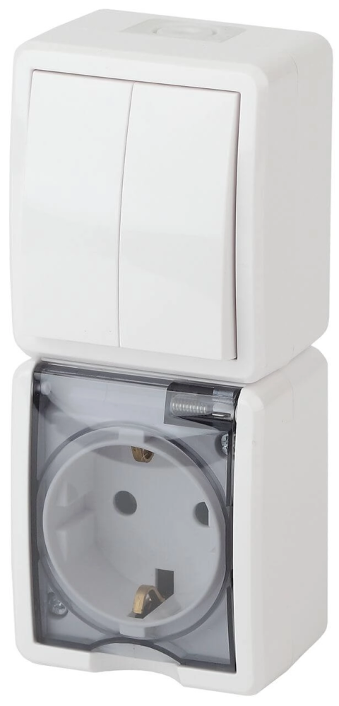 Блок розетка-выключатель двухклавишный ЭРА Эксперт IP54 16A 250V 11-7408-01 Б0036006 в Санкт-Петербурге