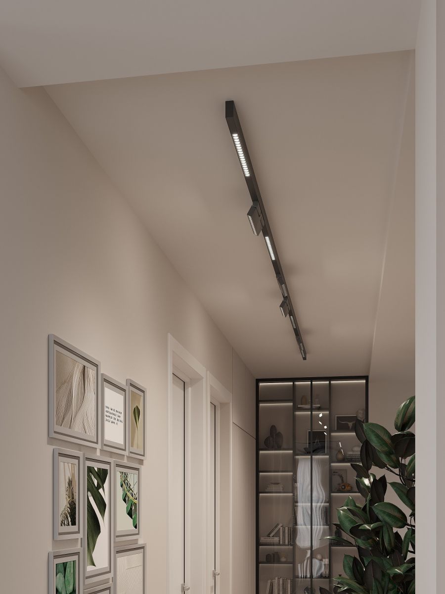 Трековая система со светильниками №7 трехфазная накладная Eldeko (48В, форма - прямая, 4м, 3000K) черная Hesby Lighting HSBL_kompl_E007_NI4B3K в #REGION_NAME_DECLINE_PP#