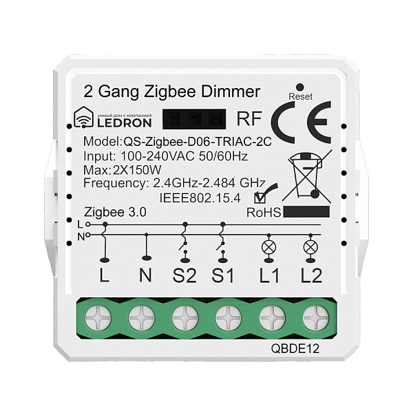 Диммер двухканальный Ledron QS-Zigbee-D06-TRIAC-2C 00000019223 в Санкт-Петербурге