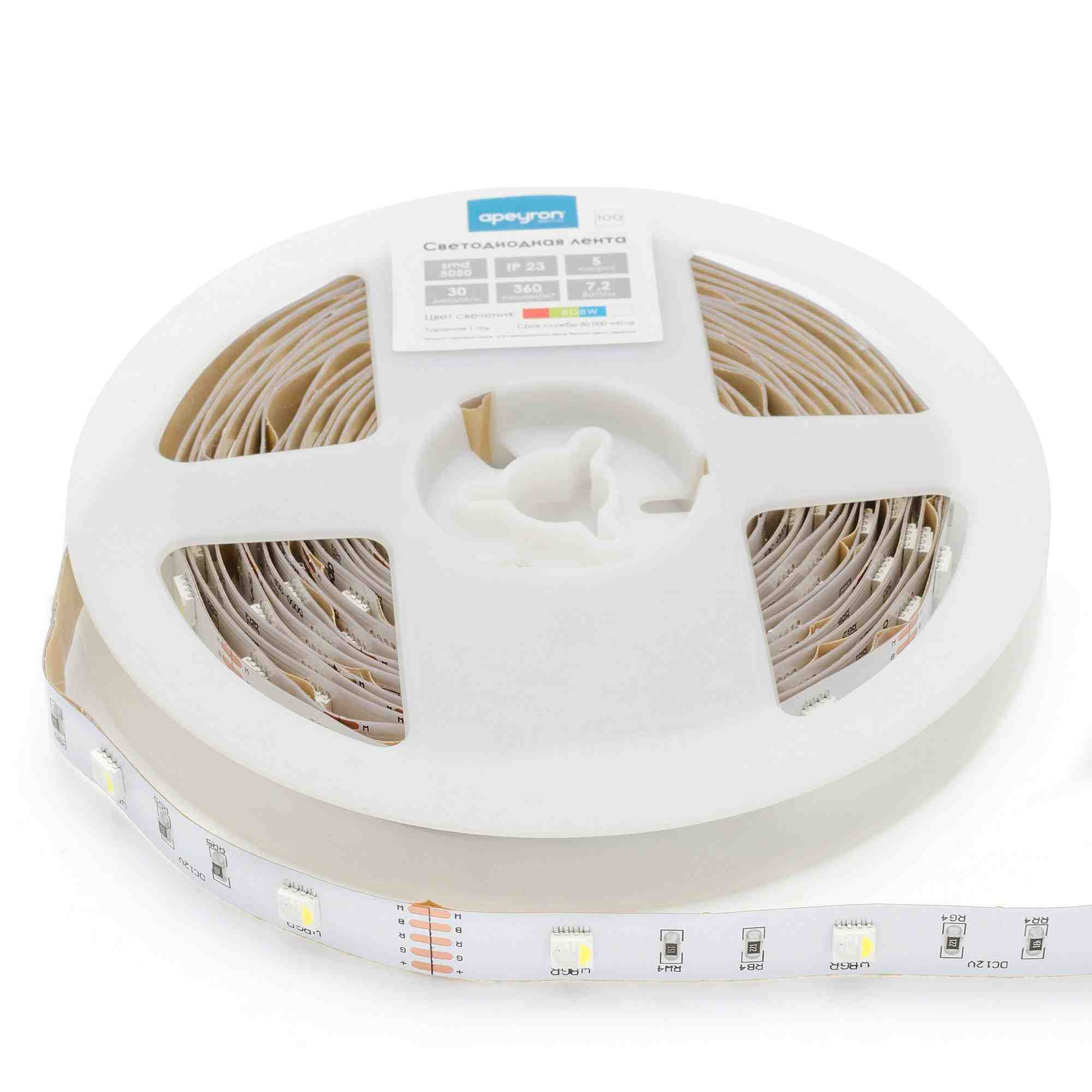 Светодиодная лента Apeyron 12В СТ 7,2Вт/м smd5050 30д/м IP20 360Лм/м 5м RGBW 00-100 в Санкт-Петербурге
