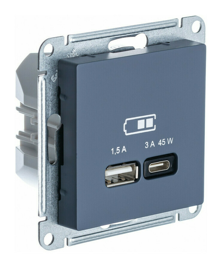 USB Розетка A + тип-C 45W высокоскор.заряд. QC,PD, мех. Systeme Electric AtlasDesign Грифель ATN000729 в Санкт-Петербурге