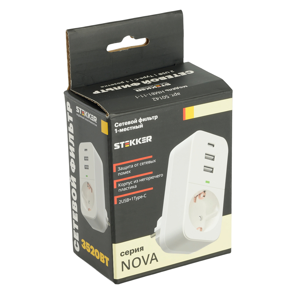 Сетевой фильтр 1-местный с/з Stekker Nova HM81-11-1 50142 в Санкт-Петербурге
