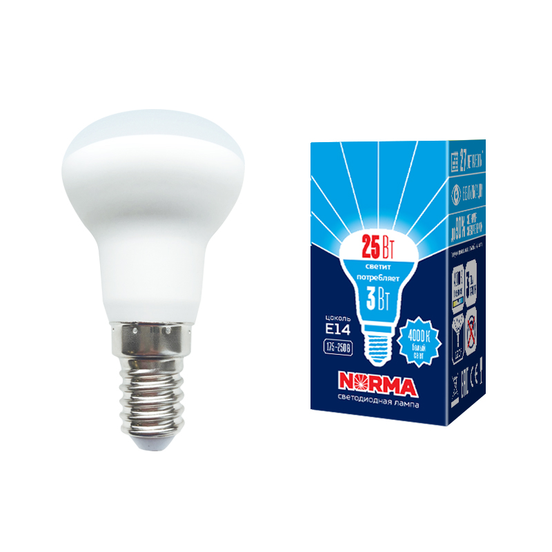 Лампа светодиодная Volpe Norma LED-R39-3W/4000K/E14/FR/NR картон UL-00005626 в Санкт-Петербурге