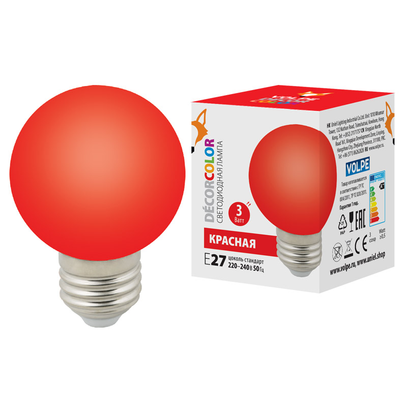 Лампа светодиодная Volpe Decor color LED-G60-3W/RED/E27/FR/С UL-00006959 в Санкт-Петербурге