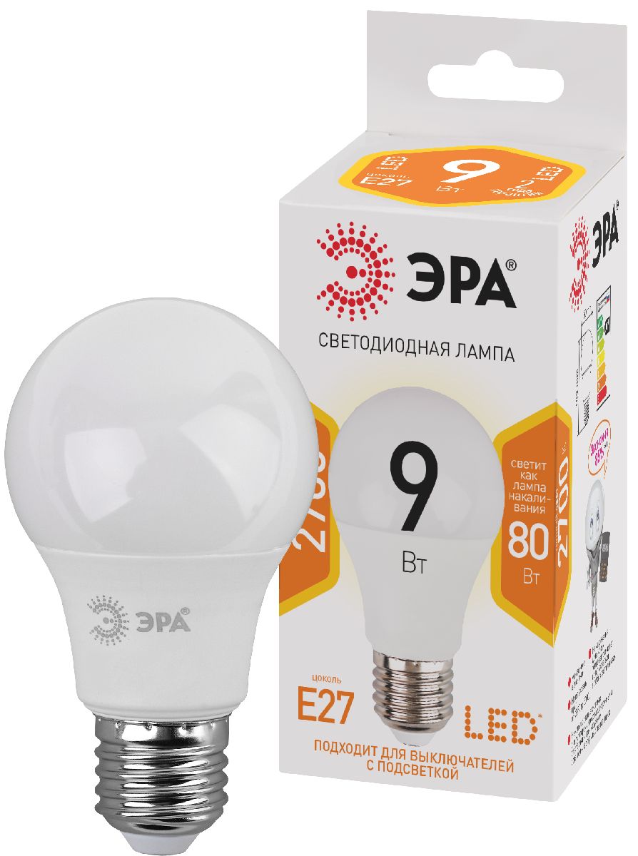 Лампа светодиодная Эра E27 9W 2700K LED A60-9W-827-E27 Б0032246 в #REGION_NAME_DECLINE_PP#