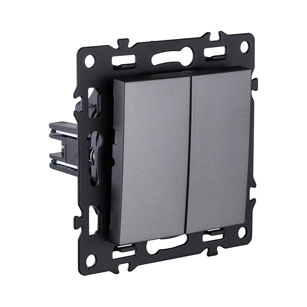 Выключатель кнопочный 2-клавишный 10А/250В, серый Kollinger Asthetik AS-025GY в #REGION_NAME_DECLINE_PP#