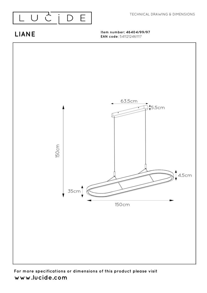 Подвесной светильник Lucide Liane 46404/99/97 в #REGION_NAME_DECLINE_PP#