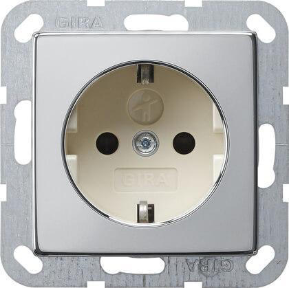 Розетка Gira System 55 Schuko с/з со шторками 16A 250V безвинтовой зажим хром/кремовый 0453615 в Санкт-Петербурге