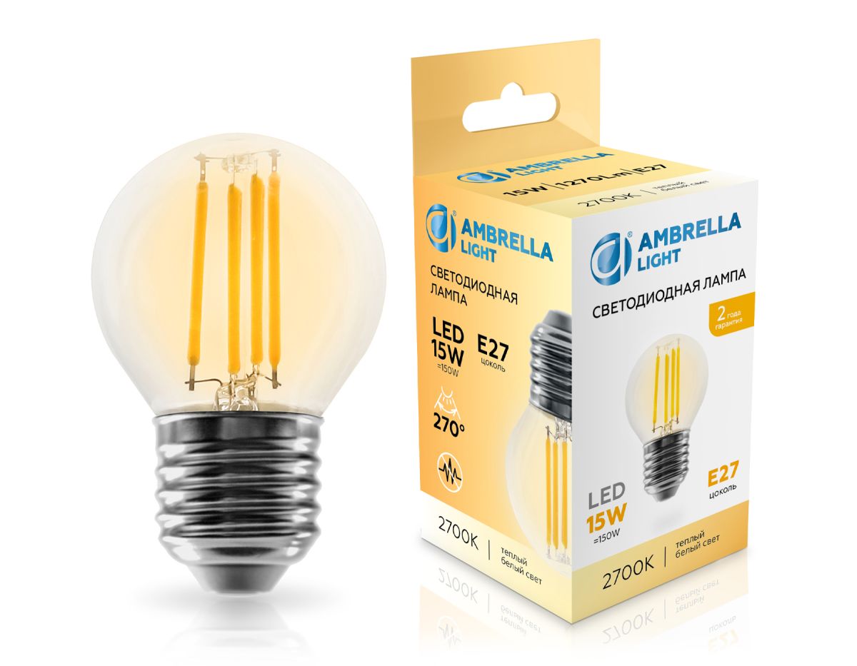 Филаментная светодиодная лампа Ambrella Light Bulbing E27 15W 2700K шар 451523 в Санкт-Петербурге