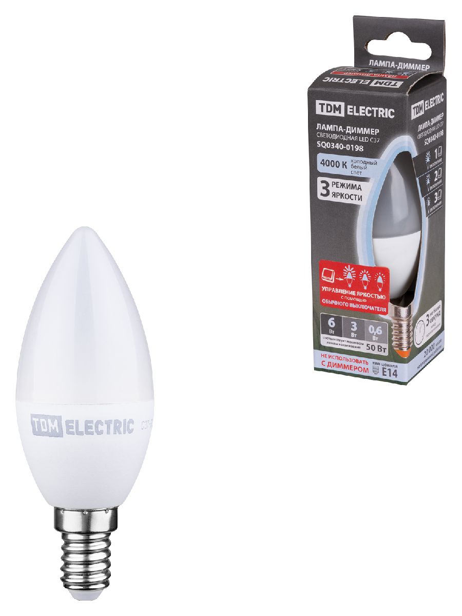 Лампа светодиодная диммируемая TDM Electric Е14 6W 4000K прозрачная SQ0340-0198 в Санкт-Петербурге